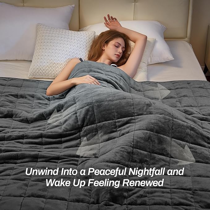 Sherpa Fleece Adult Weighted Blanket, 15 Pounds Dual Sided Soft Plush Blanket for Couch Bed Sofa, Heavy Thick Blankets with Glass Beads Great for Sleep, 60 x 80 inches, Dark Grey on Both Sides