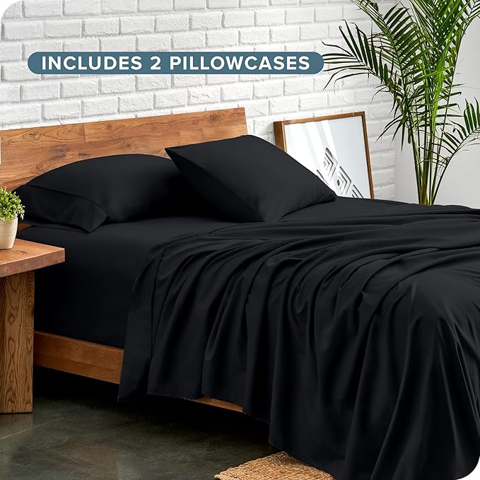 Bare Home Hotel Luxury Twin Sheet Set, Extra Soft - 4 Piece Set - Deep Pockets - Easy Fit - Cooling & Breathable - Wrinkle, Fade, Stain Resistant - Includes 2 Pillowcases (Twin, Black)