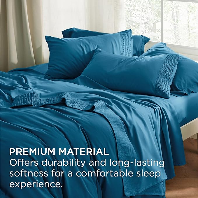 Bedsure Twin Sheets Set - 3 Pieces Soft Twin Bed Sheets - Breathable & Cooling - Hotel Luxury - Easy Care Polyester Microfiber Bedding for Women, Men, Teal Blue