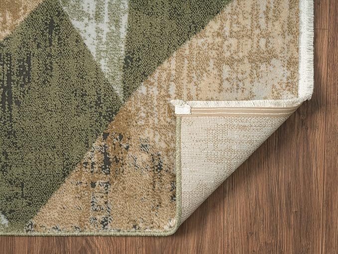 Abani Savoy Collection Area Rug - Green and Cream Geometric Design - 6'x9' - Easy to Clean - Durable for Kids and Pets - Non-Shedding - Medium Pile - Soft Feel - for Living Room, Bedroom, and Office