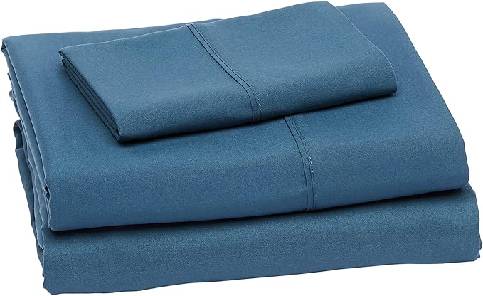 Amazon Basics Lightweight Super Soft Easy Care Microfiber 3-Piece Bed Sheet Set with 14-Inch Deep Pockets, Twin, Dark Teal, Pack of 4, Solid