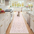 Area Rugs 2'x10' Washable Non-Slip, Floral Vintage Distress Print Pattern Medallion Carpet for Living Room Bedroom Dining Room, Pink Greypink Cute
