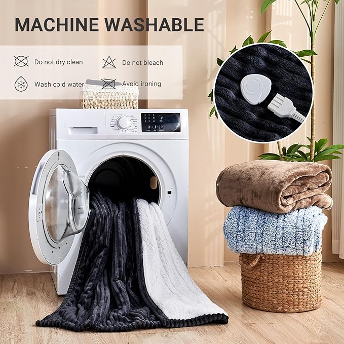Heated Blanket Electric King, Soft Flannel Heating Blanket with 8 Hours Auto Off 10 Fast Heating Levels Machine Washable Sherpa Heated Blanket with Overheating Protection