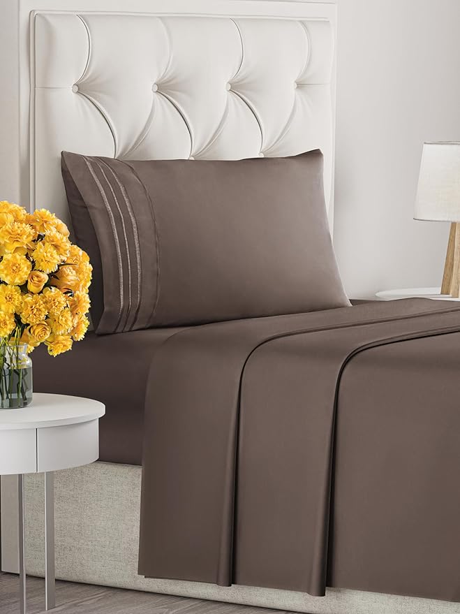 Twin XL Size 3 Piece Sheet Set - Extra Soft, Breathable & Cooling - Hotel Luxury Durable Bed Sheets - Deep Pockets, Easy-Fit & Wrinkle-Free - Taupe Brown Oeko-Tex