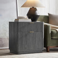 T4TREAM 23'' Fluted Nightstand with Charging Station, Large 2 Drawer Side Table, Modern End Table with Storage, Mid Century Bedside Table for Bedroom, Living Room, Curved Profile, Dark Alder