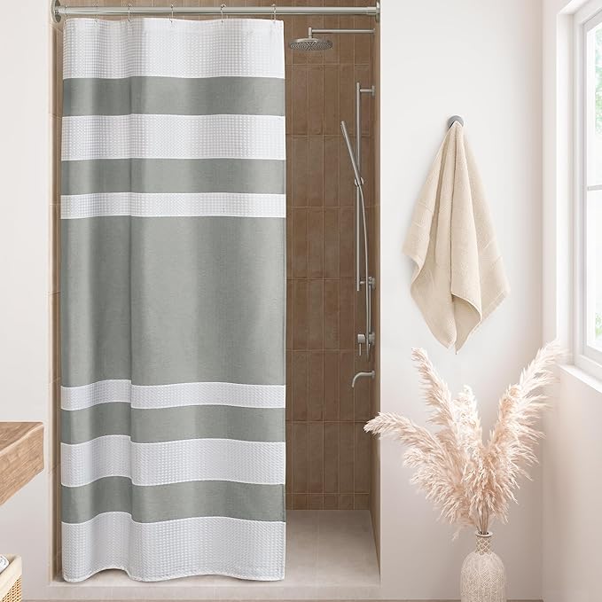 Madison Park Shower Curtain Spa Waffle Weave Stall Shower Curtain for Bathroom 3M Scotchgard Moisture Management, Spa Quality Modern Shower Curtains for Bathroom, Stall 36x72'' Grey