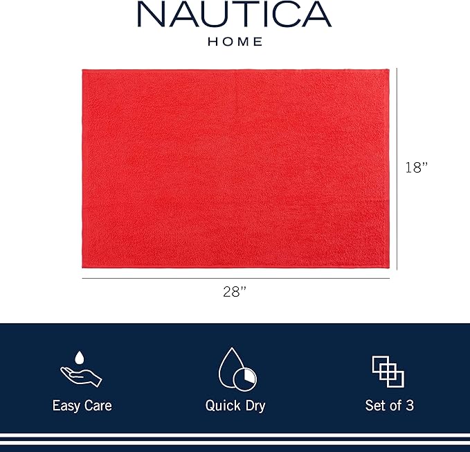 Nautica 100% Cotton Kitchen Towels Set of 3 | 18" X 28" Super Absorbent Reusable Cleaning Cloths, Tea Towels, Hand Towels for Drying Dishes | Red Plaid/Red Dish Towels for Kitchen Shops & Bars