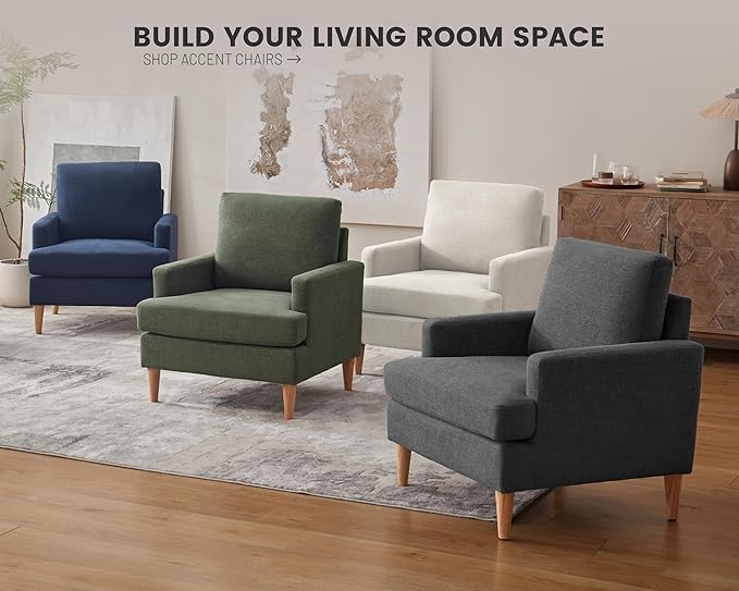 VKNOW Mid-Century Accent Chair, No Tools Assembly Required, Modern Upholstered Polyester Armchair for Living Room,Comfy Reading Accent Chairs with Wood Legs for Bedroom, Yellow