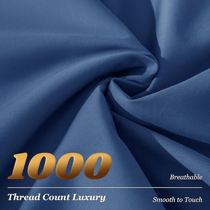 LBRO2M 1000 Thread Count 100% Cotton Sheets Set,Queen Size Bed Sheet 4 Piece Sets,Long Staple,16 Inches Deep Pocket,All Season,Bedding Super Soft Comforterble Breathable,Sateen(Navy Blue)