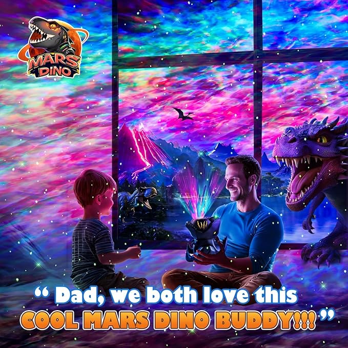 PIKOY Dinosaur Night Light & Sound Machine Baby | 22 White Noises+18 RGB Colors Galaxy Light Projector & Soothing Music | Bluetooth Speaker+Remote+Timer White Noise Machine | Dinosaur Gifts for Boys
