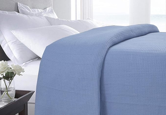 DOLLCENT 100% Cotton Queen Size Blanket for Bed, Premium Soft Combed Lightweight Blankets, Washed Breathable Cozy Bed Throw Blanket, Blue Queen Cotton Blankets for All Season: Blue (90"x90")