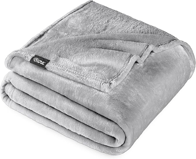 Bare Home Fleece Blanket - Full/Queen - Ultra-Soft Lightweight for Bed, Sofa, and Couch - Luxury Microplush - Cozy Warm Blanket (Full/Queen, Light Grey)