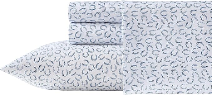 Wrangler - Full Sheet Set, Super Soft & Cozy Bedding with Matching Sham(s), Casual Luxurious Bedding Set, Yellowstone Inspired, Oeko-Tex Certified (Horseshoe Blue, Full)