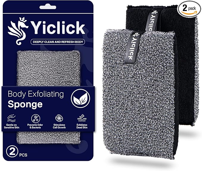 Yiclick Exfoliating Body Scrubber Exfoliator 2 Pack - Exfoliating Sponge, Shower Bath Sponge Loofah with Handle, Body Scrub Lufas Washcloth Net Brush, Dead Skin Remover for Body(Rectangle)