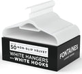 Fontaines Luxury White Velvet Felt Non Slip Clothes Hangers 50 Pack - Ultra Slim & Space Saving - Heavy Duty Swivel Hook for Clothing, Suit, Top, Tie, Shirt, Skirt & Pant Organization