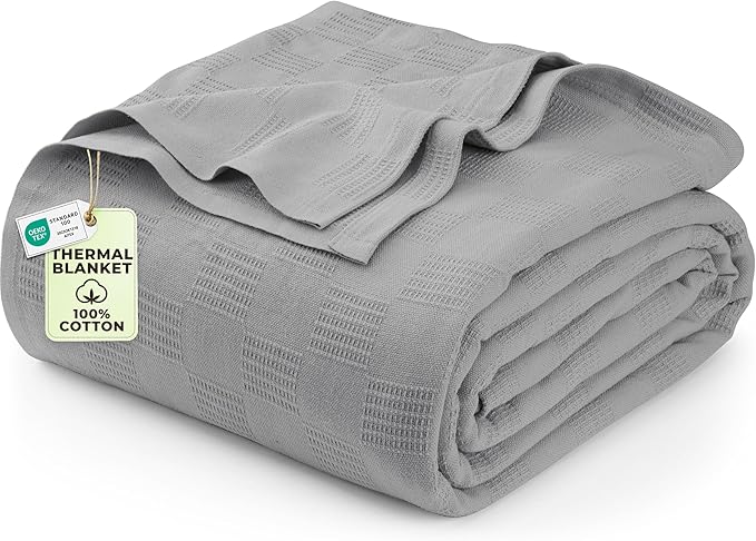 Utopia Bedding Cool Grey 100% Cotton Blanket [King Size - 90x108 Inch] 350GSM Lightweight, Soft and Breathable Thermal Blanket for All Seasons