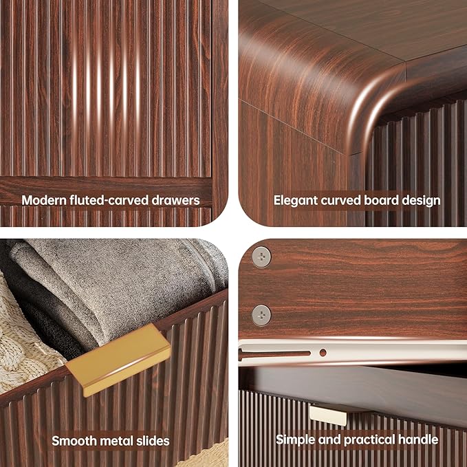 FURSUN Fluted 5 Drawers Dresser for Bedroom, 48" Tall Wooden Modern Dresser with Metal Handle, Curved Profile Design, Storage Organizer for Bedroom, Living Room, Hallway, Dark Walnut