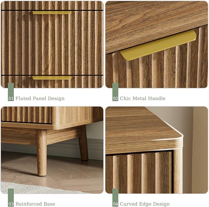 LYNSOM Fluted 8 Drawer Dresser for Bedroom, 55" Wide Modern Chest of Drawers with Curved Profile Design and Metal Handles, Wood Dresser TV Stand & Storage Organizer for Bedroom, Hallway, Walnut