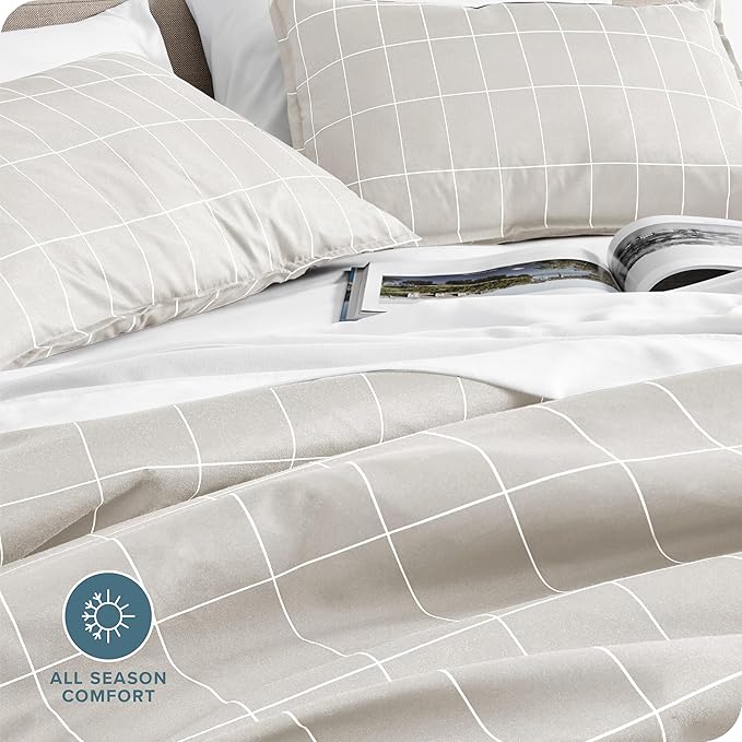 Bare Home Bedding Duvet Cover King Size - Premium 1800 Super Soft Collection - Lightweight, Cooling - Soft Breathable Bedding Duvet Cover (King, Grid - Stone/White)