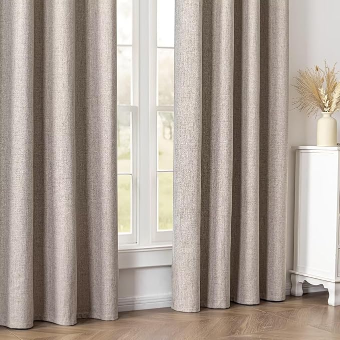 100% Blackout Curtains 96 Inches Long 2 Panels Set, Linen Curtains for Living Room, Black Out Thermal Insulated Grommet Drapes Bedroom Luxury Decor Privacy(52W × 96L inch, Linen)