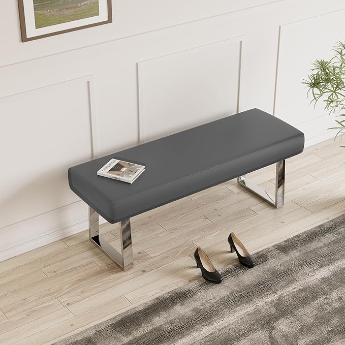 JIEXI Bedroom Bench, Bed end upholstered Bench, Indoor Corner Small Footstool with Metal Legs, for Kitchen entryway Dining Room and Living Room Window