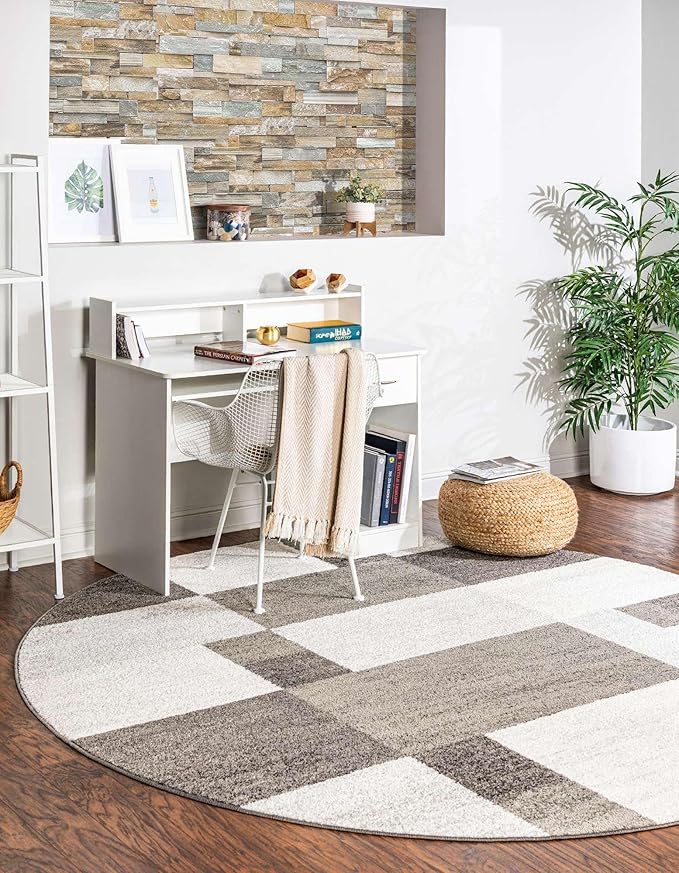 Unique Loom Autumn Collection Area Rug - Providence (5' 3" Round, Gray/ Ivory)