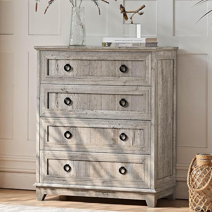 6 Drawer Dresser for Bedroom, 41" Tall Small Dressers & Chest of Drawers, Farmhouse Dresser with Metal Handle, Wood Storage Organizer Closet for Living Room, Hallway, Entryway