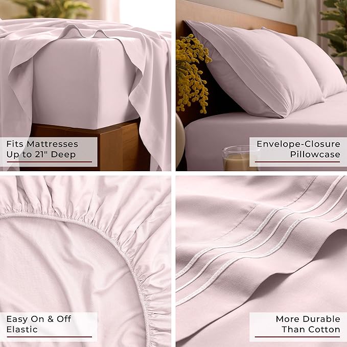 Mellanni King Sheet Set - 6-Piece Iconic Collection Bedding, (Including 4 Pillowcases), 21-Inch Extra Deep Pocket, Easy Care, Ultra Soft, Cooling Sheets, Brushed Microfiber - Blush Pink