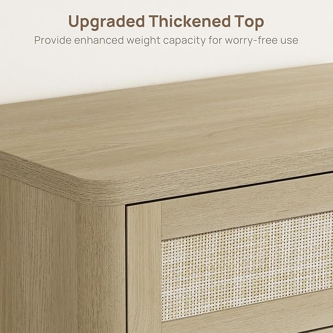 SICOTAS Tall Dresser for Bedroom - Rattan 5 Drawer Dressers Chest of Drawers with Push-to-Open Design, Boho Extra Deep Clothes Dresser with Large Storage for Closet, Living Room, Sand Oak, 2PCS