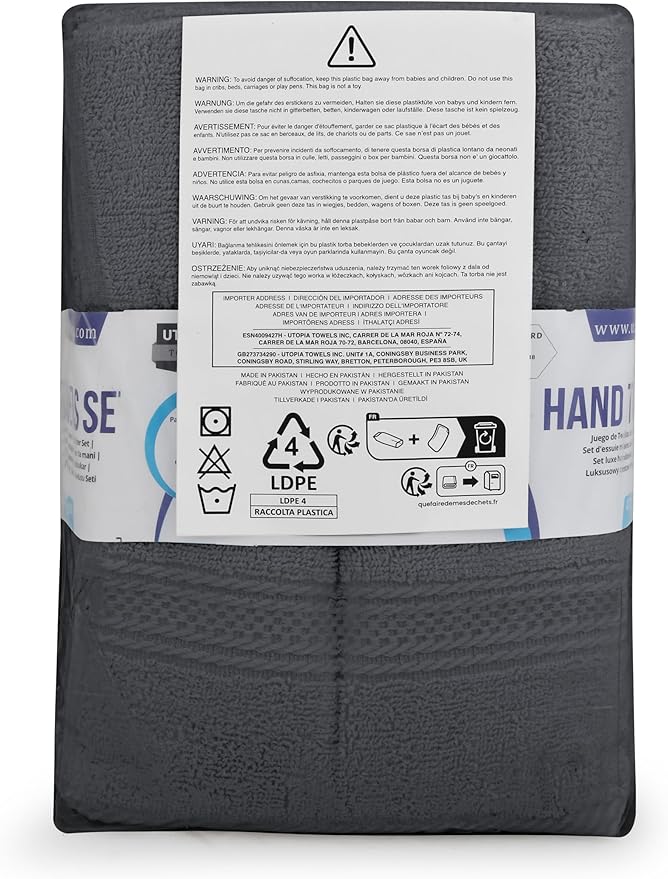 Utopia Towels 6 Pack Premium Hand Towels Set, 16 by 28 inches, 100% Ring Spun Cotton, Ultra Soft and Highly Absorbent 600GSM Towels for Bathroom, Gym, Shower, Hotel, and Spa, Grey