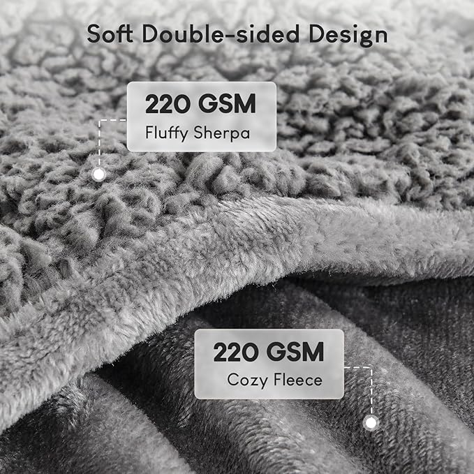 Cottonblue 20lbs Weighted Blanket Queen Size, 60x80 Inches Grey Sherpa Weighted Blanket Throw Sofa Bedding Heavy Blanket for Adults, Soft Cozy Fleece Blanket On Queen Bed