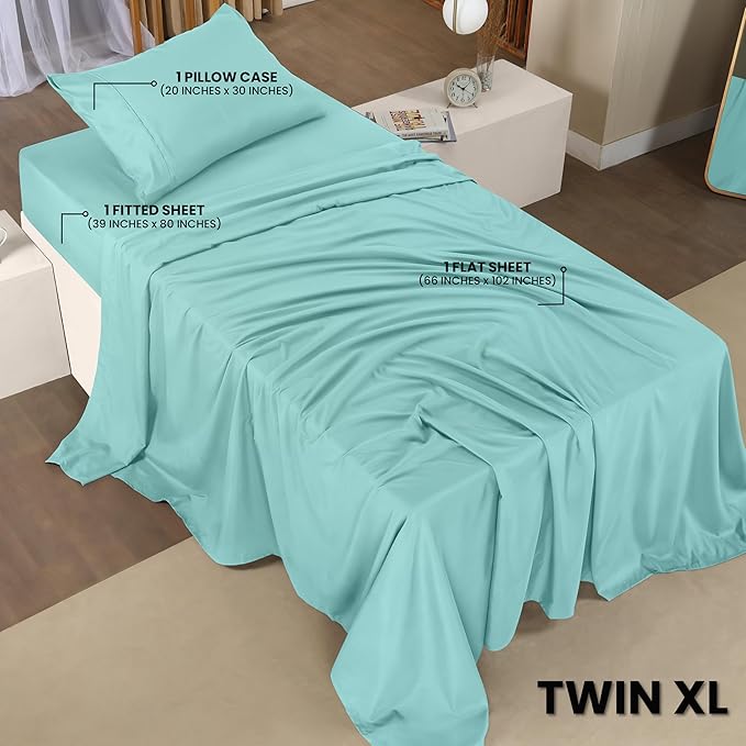 Utopia Bedding Twin XL Sheet Set – 3 Piece Bed Sheets for Twin XL Size Bed, Soft and Breathable Microfiber, Includes 1 Fitted Sheet, 1 Flat Sheet and 1 Pillowcase (Spa Blue)