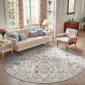 jinchan Round Rug 8ft Area Rug Vintage Floor Mat Kitchen Indoor Ultra-Thin Soft Floral Print Washable Circle 8' Accent for Farmhouse Non Slip Dining Room Living Room Bedroom Office Taupe