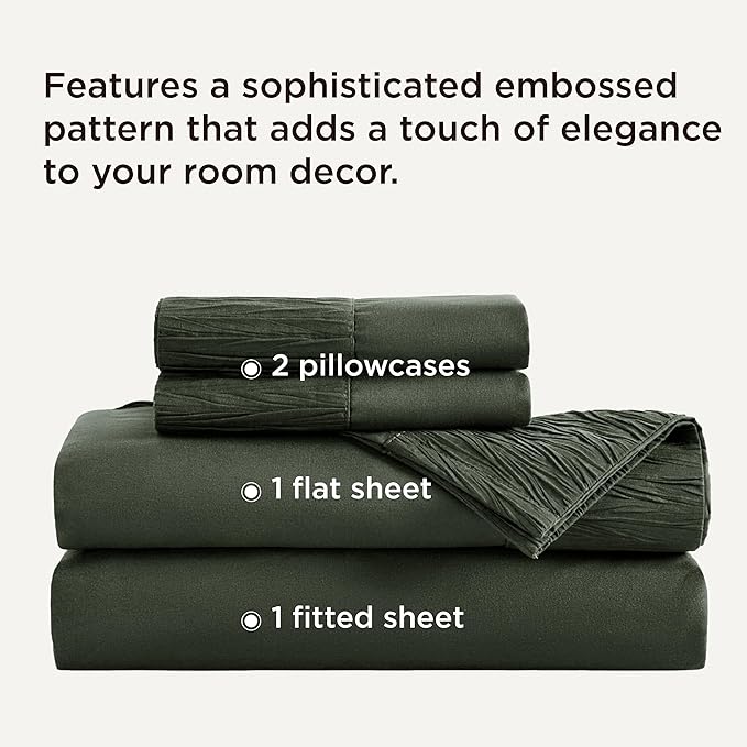 Bedsure King Size Sheets Set - 4 Pieces Soft King Sheets - Breathable & Cooling - Hotel Luxury - Easy Care Polyester Microfiber Bedding for Women, Men, Olive Green