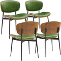 Art Leon Dining Chairs Set of 4 - Walnut Bentwood, Mid Century Modern Dining Room Chairs, Faux Leather Upholstered Desk Chair with Black Metal Legs, Green