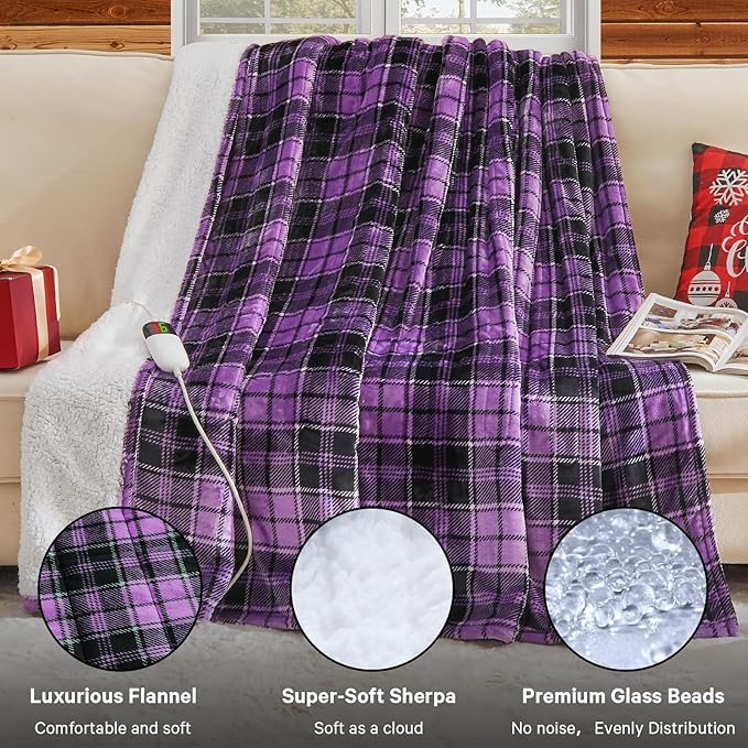 Purple Heated Weighted Blanket for Adults Throw/Twin Size 13Lbs 50"x60", 2-in-1 Electric Heating Pad Lap Heavy Blanket for 120-140lbs, 10 Level 8H Auto-Off, Cozy Birthday Gifts for Women Mom Seniors