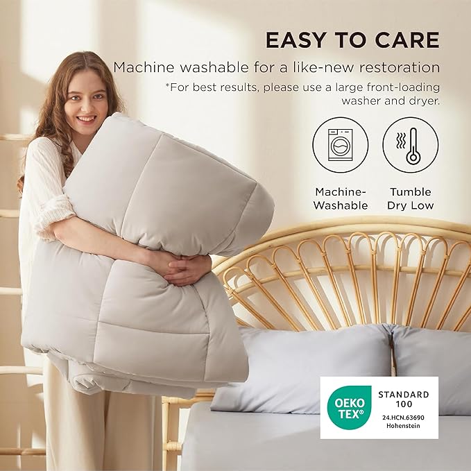 Bedsure Comforter Duvet Insert - Quilted Comforters Twin Size, All Season Duvet, GentleSoft Down Alternative Bedding, with 8 Tabs, Gifts for Women/Men, Linen, Twin 88 x 68 Inches