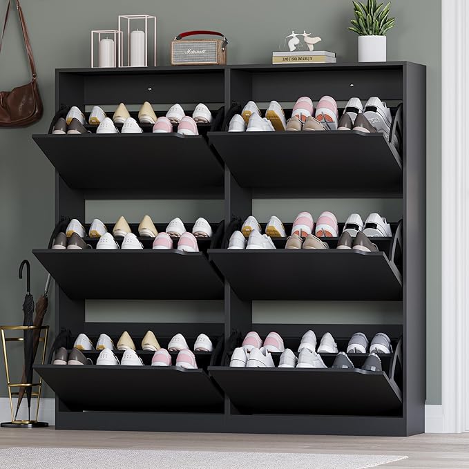 Shoe Cabinet with 6 Flip Drawers, Slim Narrow Shoe Storage Cabinet, Freestanding Shoe Organizer for Entryway, Hallway, Foyer