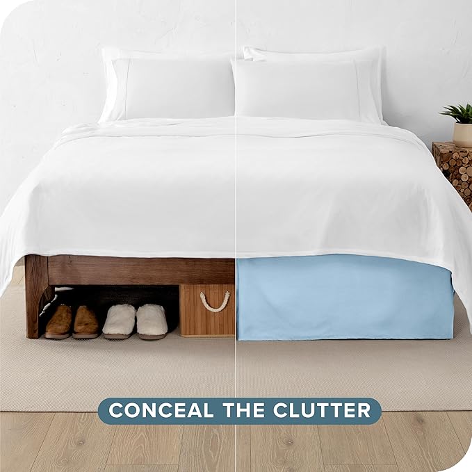 Bare Home Kids Twin Bed Skirt - 15-Inch Tailored Drop Easy Fit - Bed Skirt for Beds - Center & Corner Pleats (Twin, Light Blue)