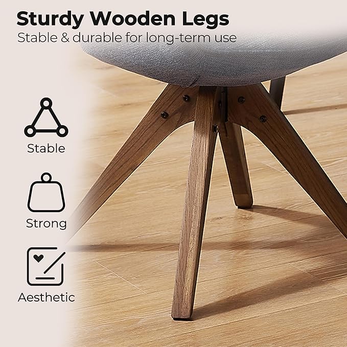Zouron Mid Century Modern Accent Chair with Wooden Legs, Upholstered Swivel Chair No Wheels, Side Accent Armchair Vanity Chair for Small Space Home Office Living Room Bedroom, Blue