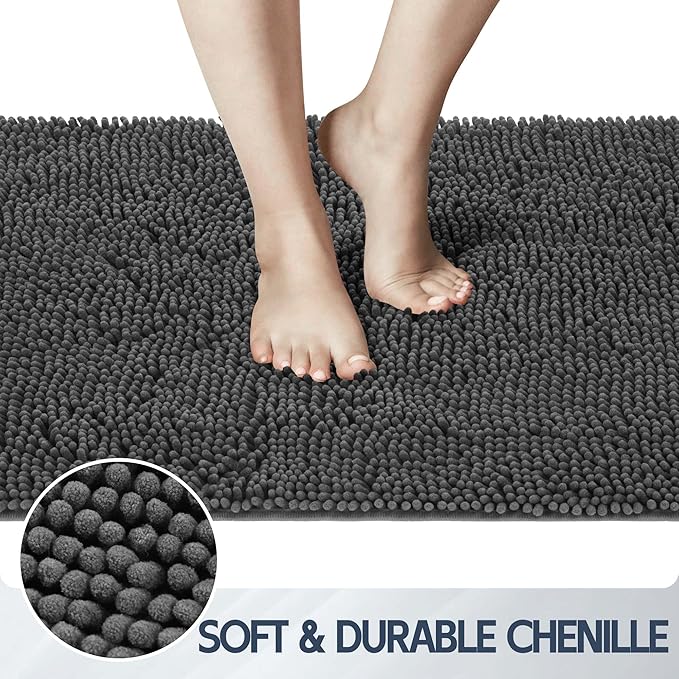 Dog Door Mat for Muddy Paws, 60" x 24" Chenille Absorbent Front Door Mat Inside, Large Runner Mud Mat for Dogs, Trap Dirt Washable Non Slip Outdoor Indoor Entrance Doormats, Grey