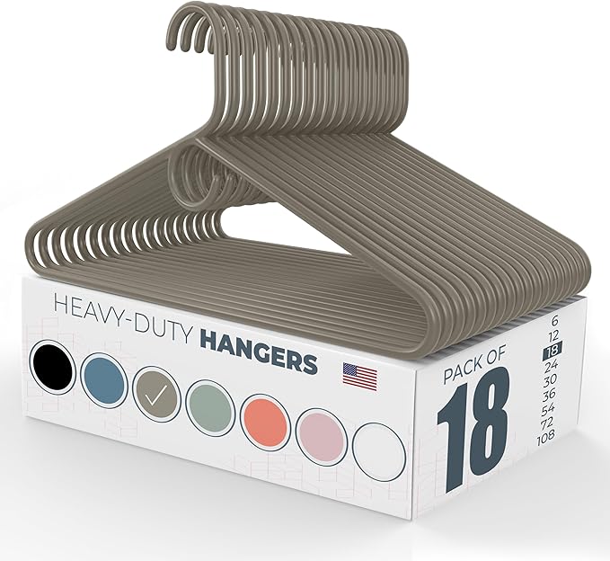 Neaties Heavy Duty Clothes Hangers 18 Pack – Made in The USA – 8lb Capacity Plastic Hangers for Adult Clothing – Durable for Pants, Coats, Jackets, or Jeans – Gray