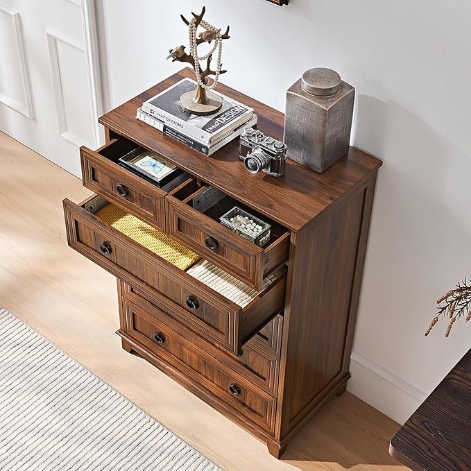 Farmhouse 6 Drawer Dresser for Bedroom, 41" Tall Small Dressers & Chest of Drawers, Rustic Wood Dresser with Metal Handle, Storage Organizer Closet for Living Room, Hallway, Entryway