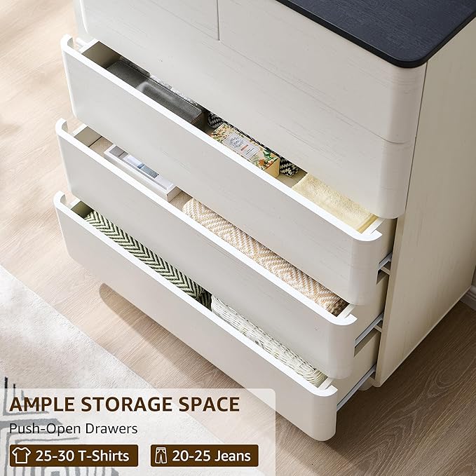 ACCOHOHO 6 Drawer Dresser for Bedroom, 42 Inch Tall Modern Chest of Drawers, Push-to-Open Wood Storgae Organizer with Large Drawers for Bedroom, Living Room, Hallway,Off White