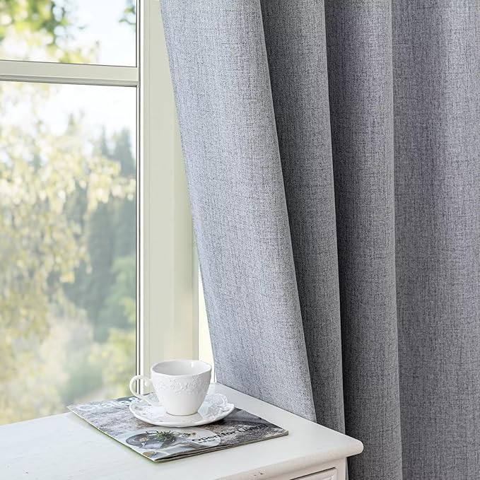 100% Blackout Curtains 90 Inch Length 2 Panels Set, Black Out Curtains for Living Room, Light Grey Thermal Insulated Grommet Drapes Bedroom Luxury Decor Privacy(70W × 90L inch, Light Grey)