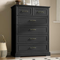 Farmhouse 6 Drawers Dresser for Bedroom, 43" Tall Wood Chest of Drawers with Deep Drawers & Bar Handles, Modern Dresser TV Stand, Rustic Wooden Closet Storage Organizer for Living Room, Hallway, Black