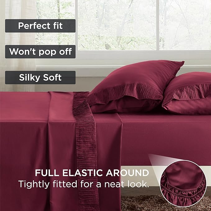Bedsure King Size Sheets Set - 4 Pieces Soft King Sheets - Breathable & Cooling - Hotel Luxury - Easy Care Polyester Microfiber Bedding for Women, Men, Red