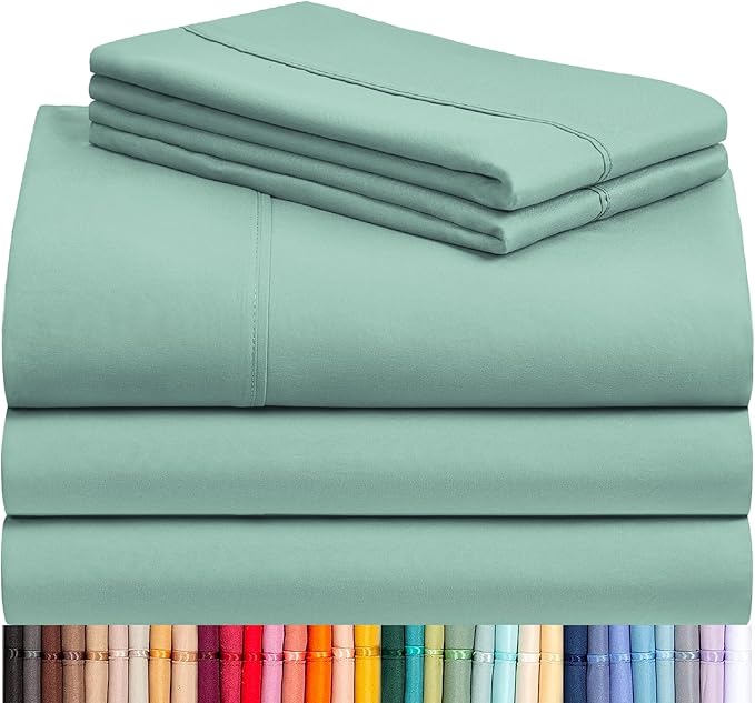 LuxClub 5 PC Split King Sheet Set, Deep Pockets Wrinkle Free Cooling Bed Sheets Hotel Bedding for Women, Men, Includes 2 Fitted Sheet, 1 Flat Sheet and 2 PillowcasesSoft Light Teal