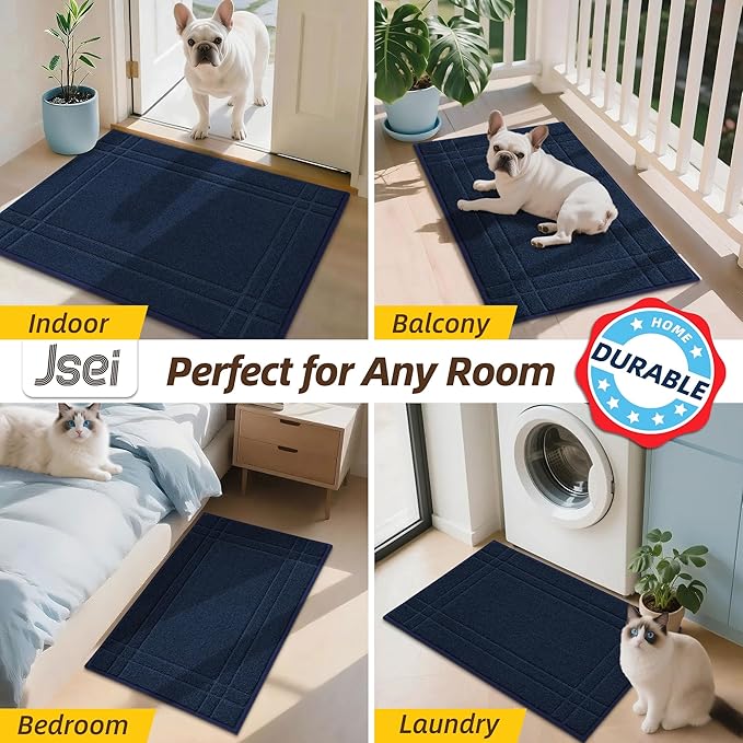 JSEI Entryway Rugs Doormat 24"x36", Non-Slip Dirt Trapper Door Mats Indoor, Washable Absorbent and Stain Resist Welcome Floor Mat for Front Door, Dog Door Mat, Muddy Wet Shoes & Paws, Navy Blue