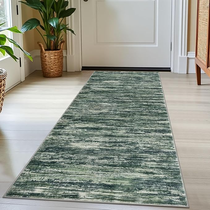 2x5 Modern Abstract Runner Rug for Hallways, Dark Green Super Soft Hallway Decor Kitchen Rugs with Non-Slip, Non-Shedding Washable Rug for Hallways Entryway Bedroom Indoor